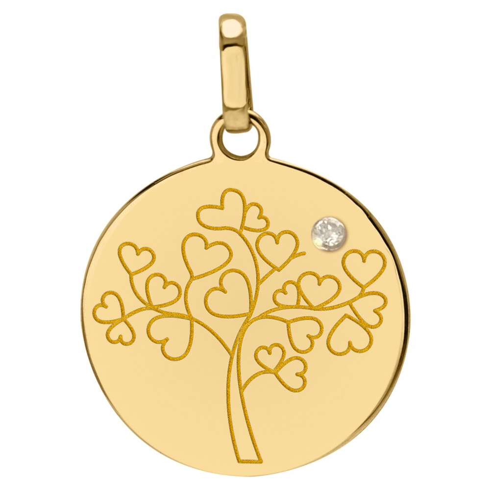 Photo de Médaille Arbre de vie aux coeurs - diamant & or jaune 18ct