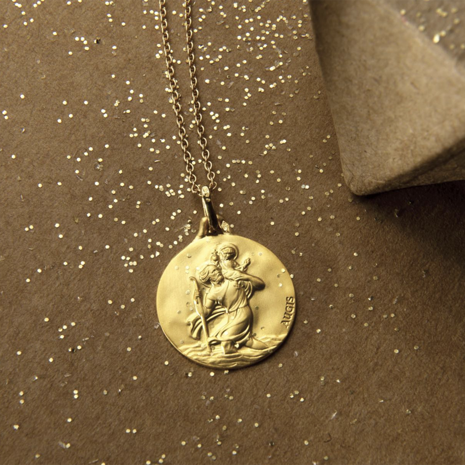 Médaille Enfant - Médaille rectangle en or jaune Saint-Christophe