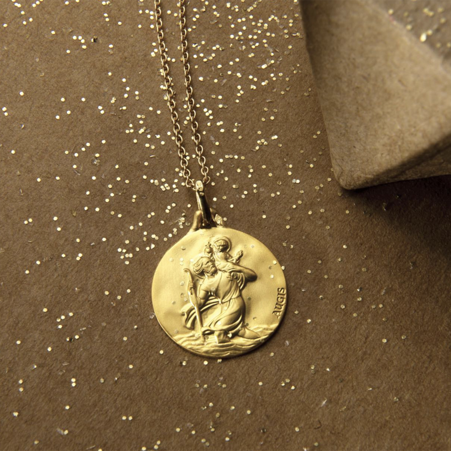 Medaille bébé Mon Premier Bijou Médaille Saint Christophe ronde - Or jaune  18ct sur