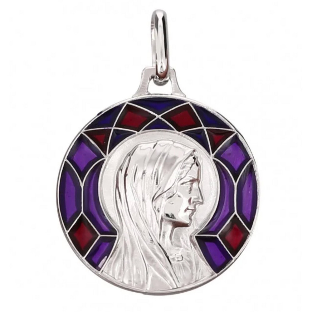 Photo de Médaille émaillée Vierge - Argent massif