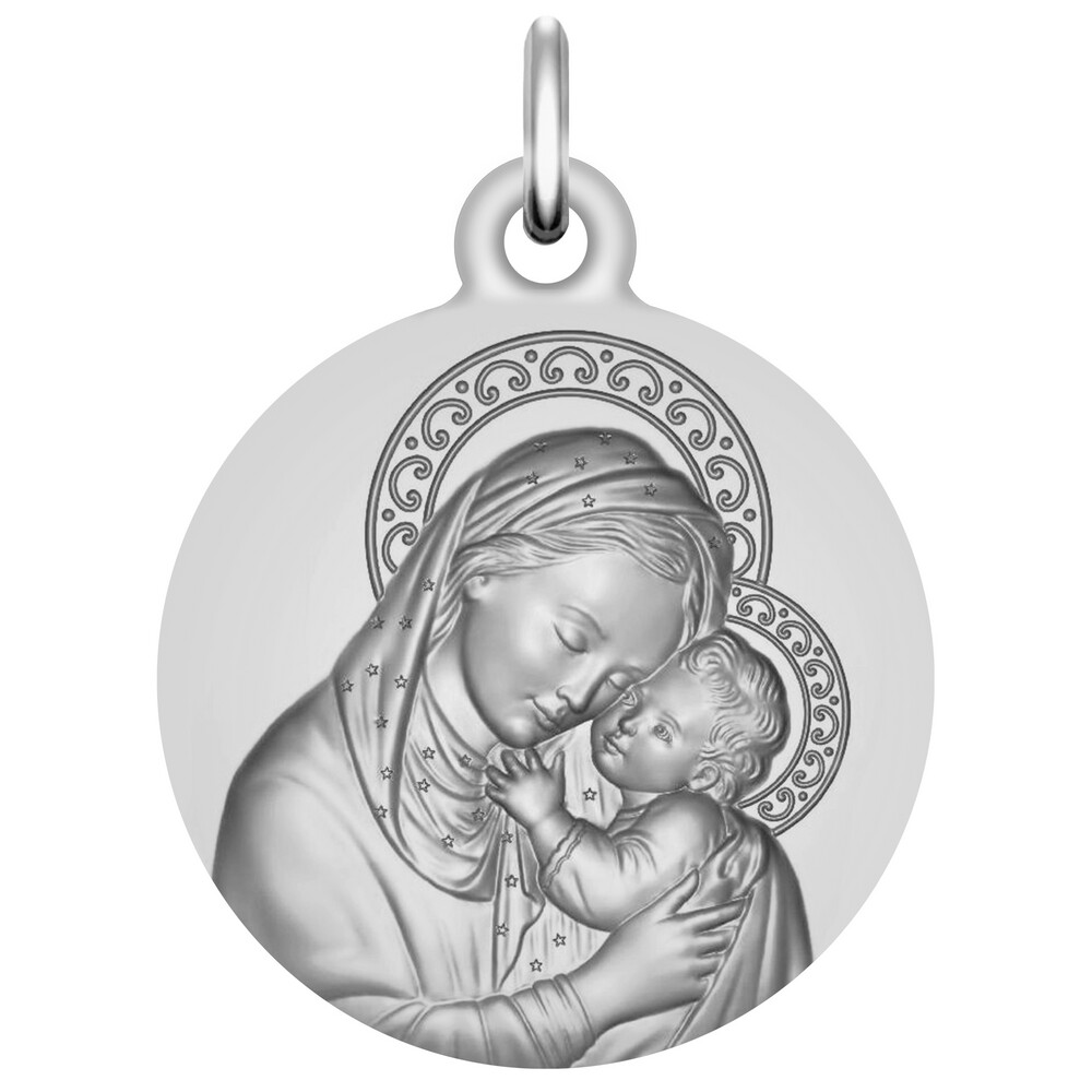 Photo de Médaille Vierge à l'enfant de Botticelli - Or blanc 9ct