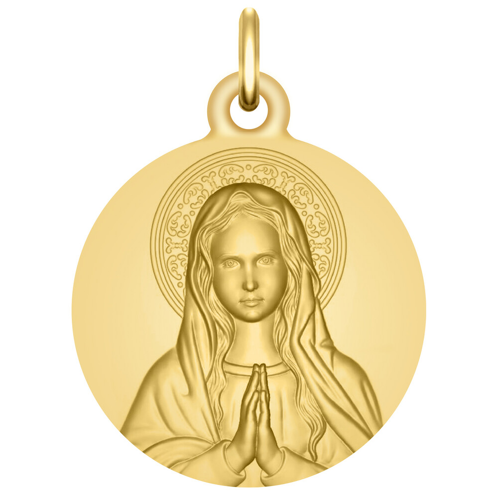 Photo de Médaille Vierge en prière de face - Or jaune 18ct
