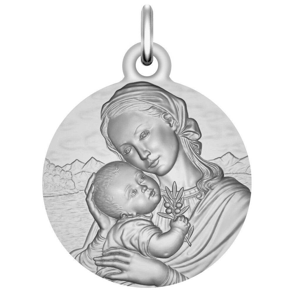 Photo de Médaille Vierge à l'enfant au rameau - Argent massif