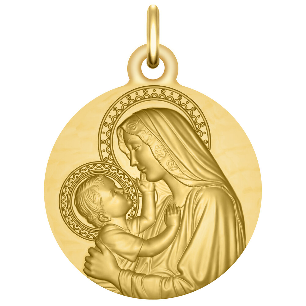 Photo de Médaille Vierge à l'enfant tendresse - Or jaune 18ct