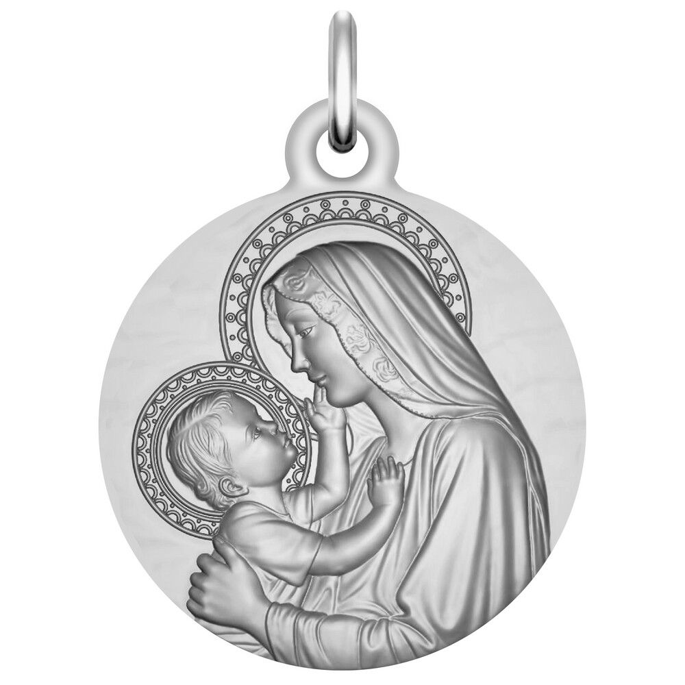 Photo de Médaille Vierge à l'enfant tendresse - Argent massif