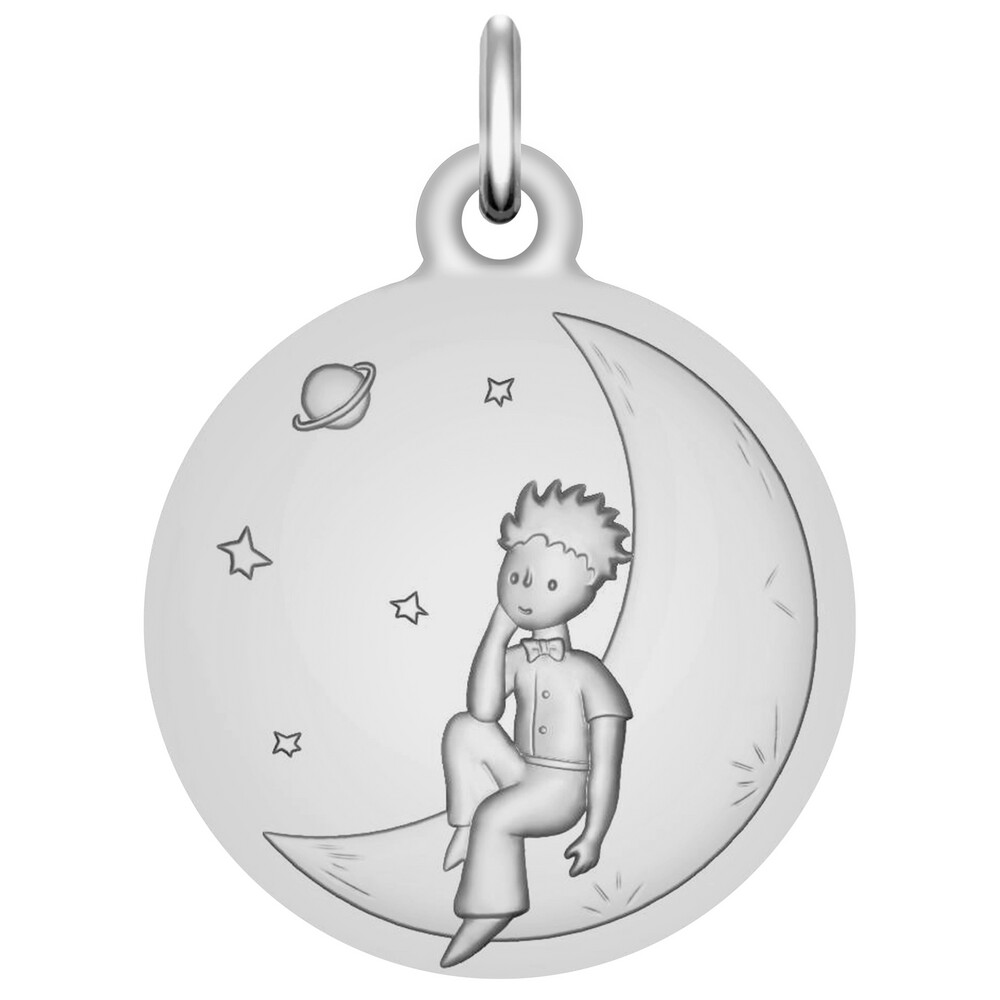 Photo de Médaille Petit Prince sur la lune - Or blanc 18ct