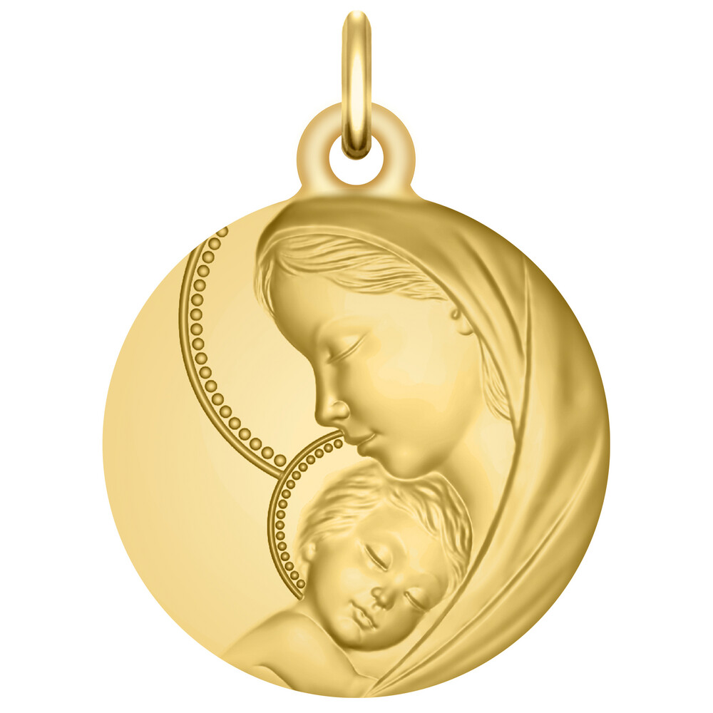 Photo de Médaille Vierge à l'enfant Perlées- Or jaune 18ct