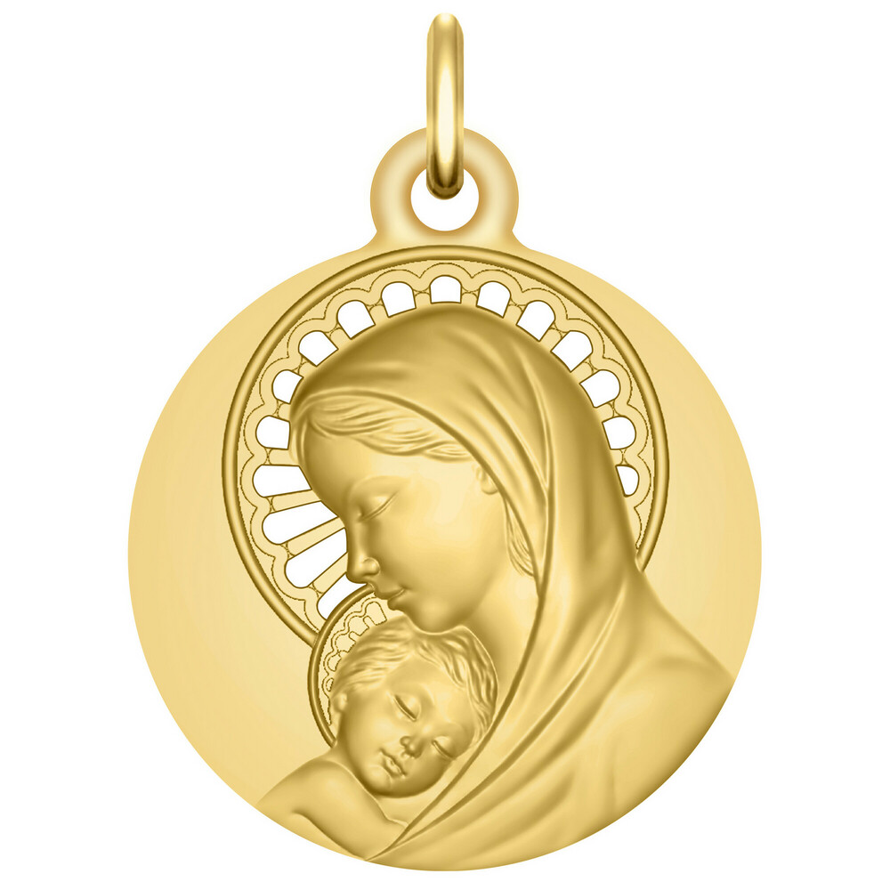 Photo de Médaille Vierge à l'enfant ajourée- Or jaune 18ct