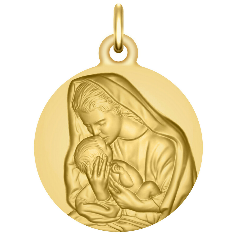 Photo de Médaille Vierge à l'enfant - Le Baiser - Or jaune 9ct