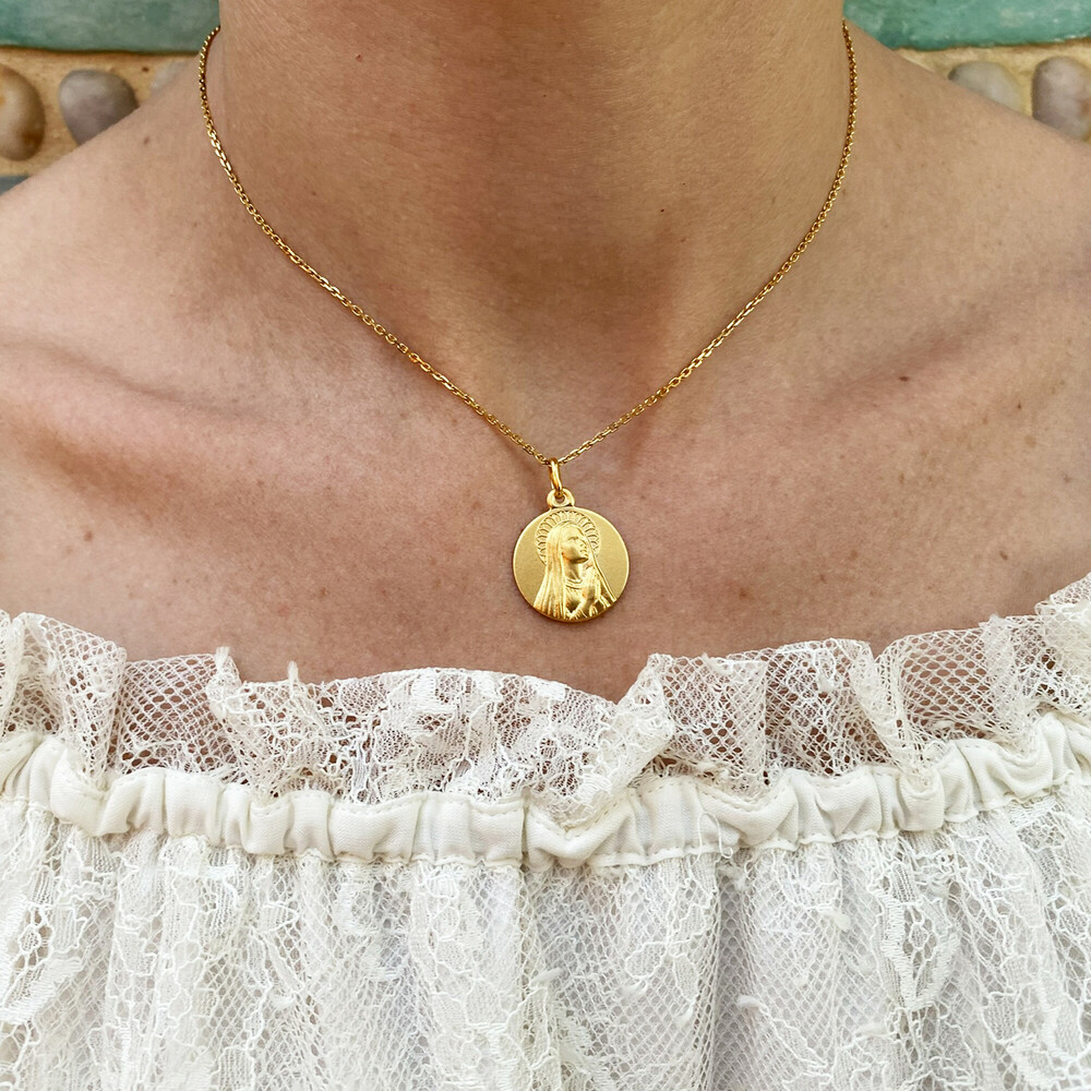 Photo de Médaille Vierge en prière auréolée - Or jaune 9ct