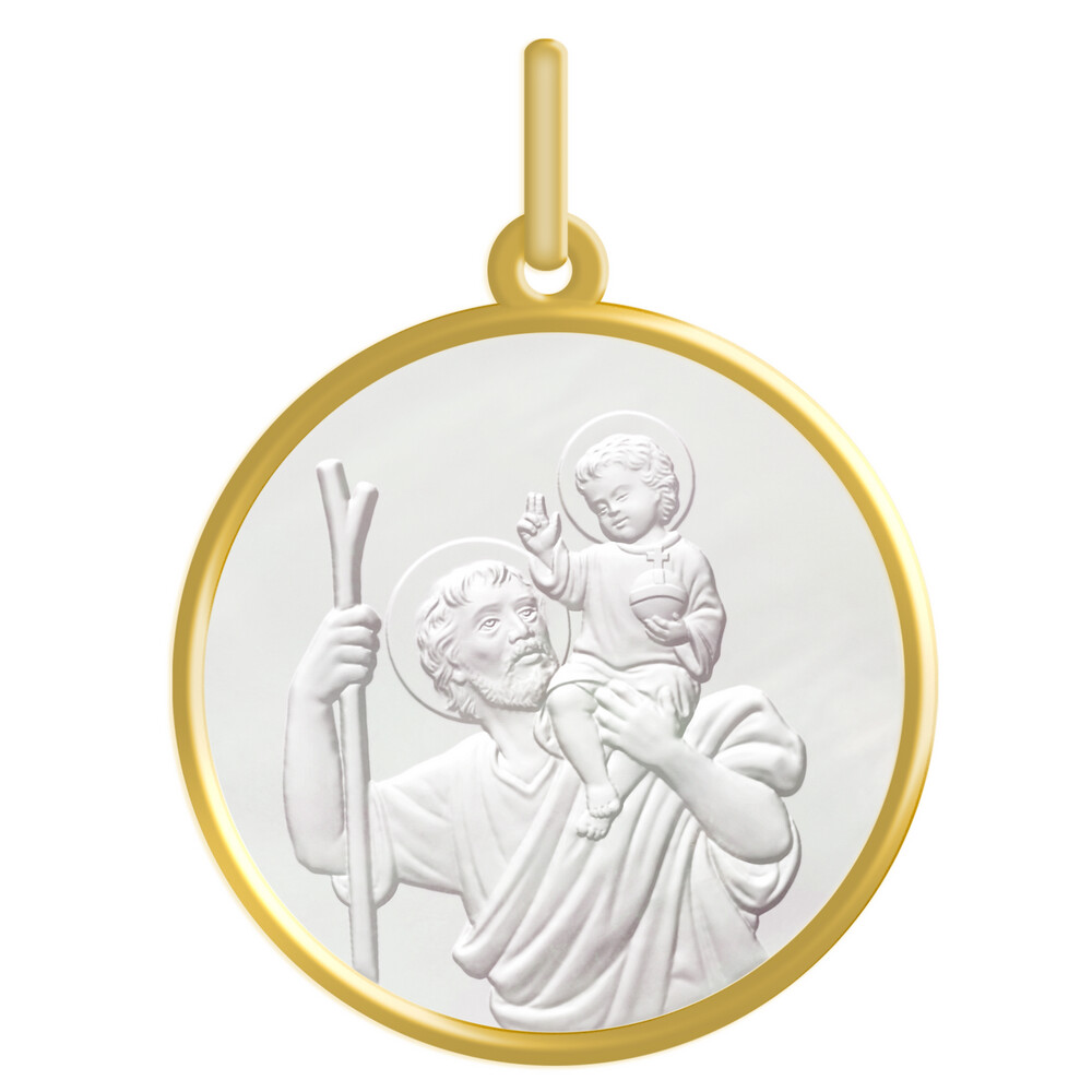 Photo de Médaille Saint Christophe - Or jaune 18ct & Nacre