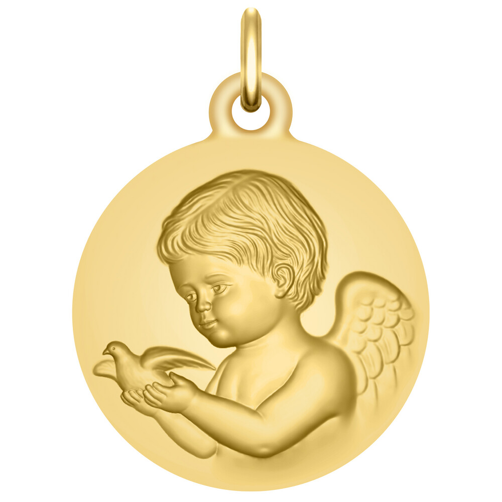 Photo de Médaille Ange à la colombe - Or jaune 18ct