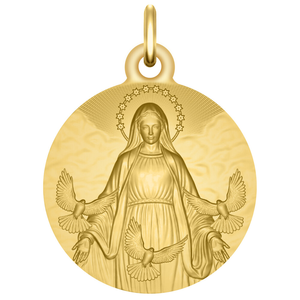 Photo de Médaille Vierge aux colombes - Or jaune 18ct