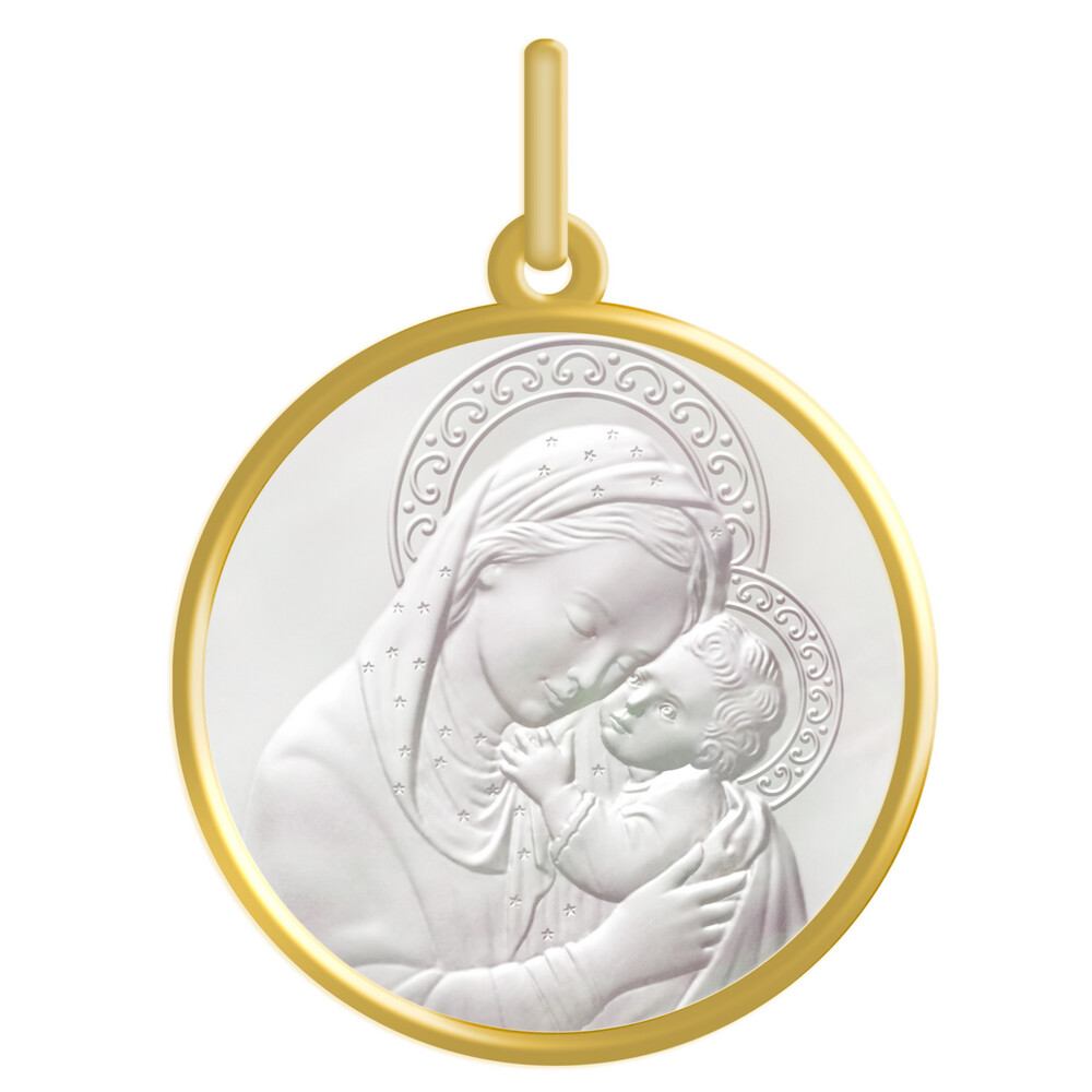 Photo de Médaille Vierge à l'enfant de Botticelli - Or jaune 18ct & nacre