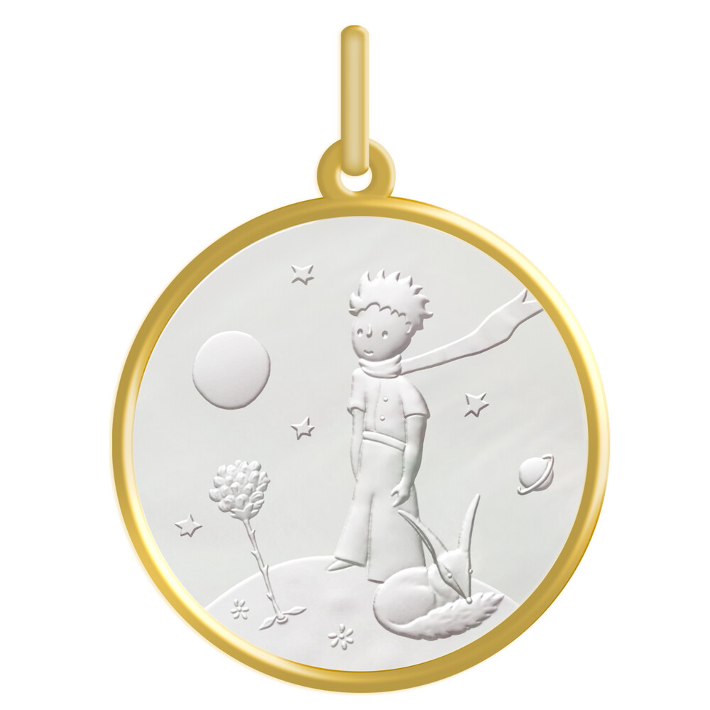 Photo de Médaille Petit Prince au renard - Or jaune 18ct & nacre