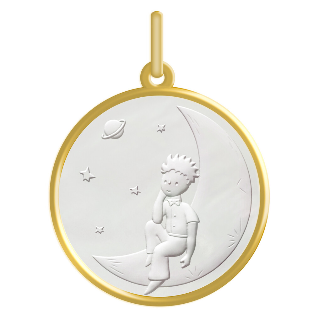 Photo de Médaille Petit Prince sur la lune - Or jaune 18ct & nacre