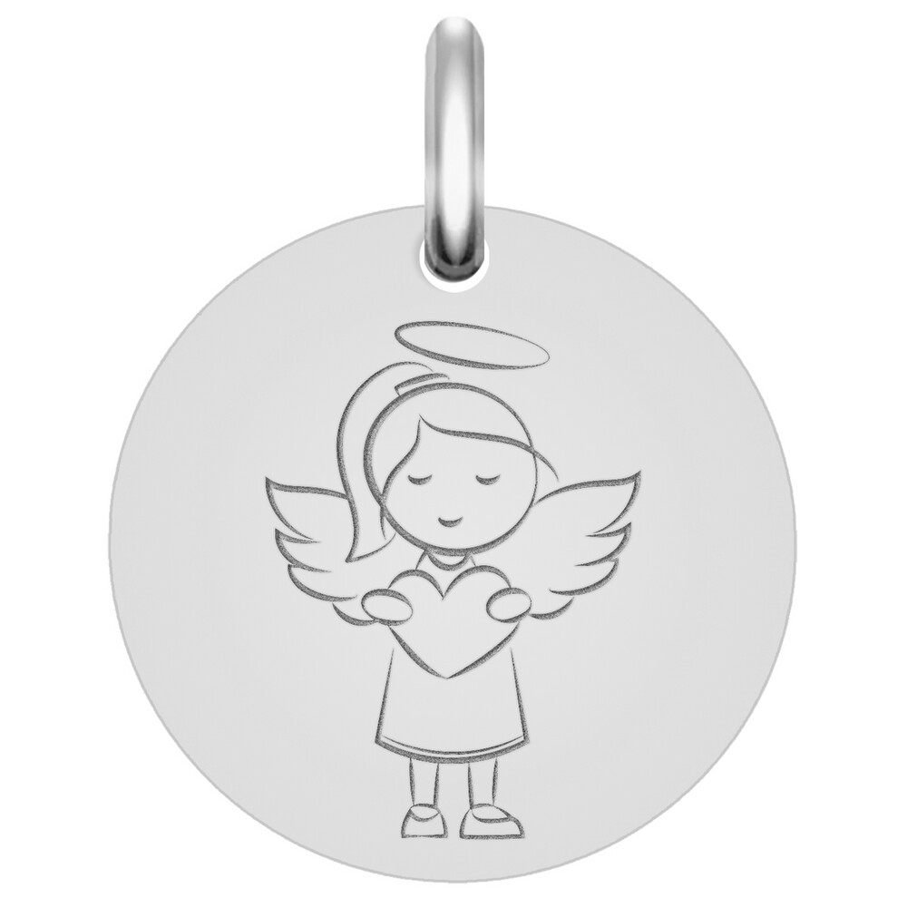 Photo de Médaille Ange fille au coeur - Argent 925