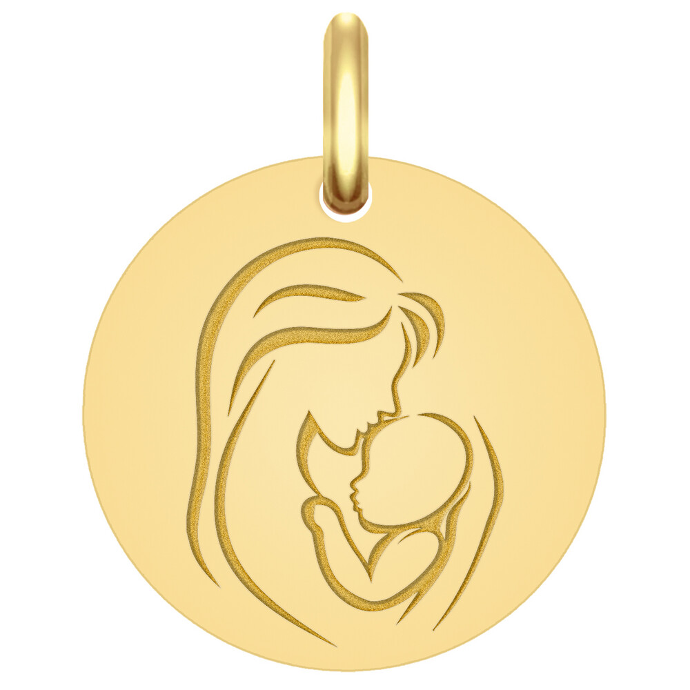 Photo de Médaille Vierge à l'enfant - le baiser - Or jaune 18ct