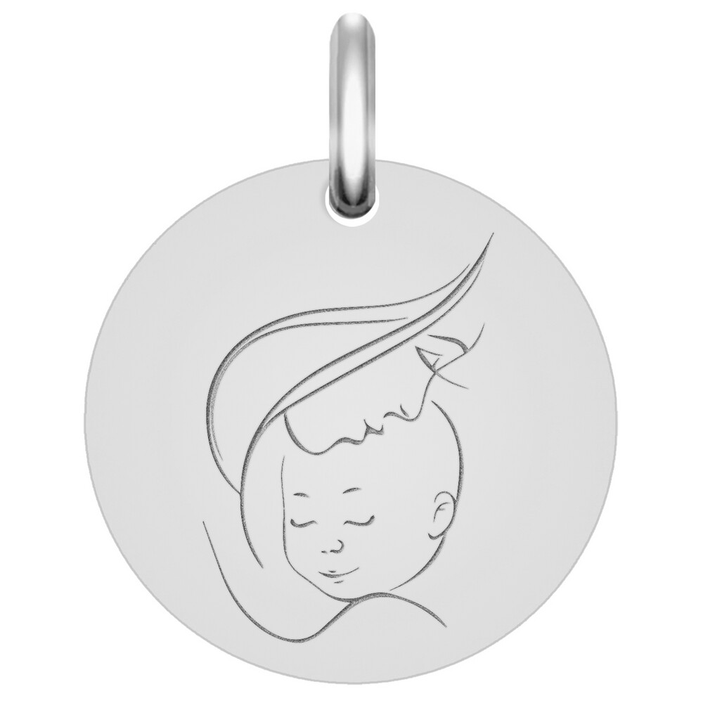 Photo de Médaille Vierge à l'enfant maternité - Or blanc 9ct