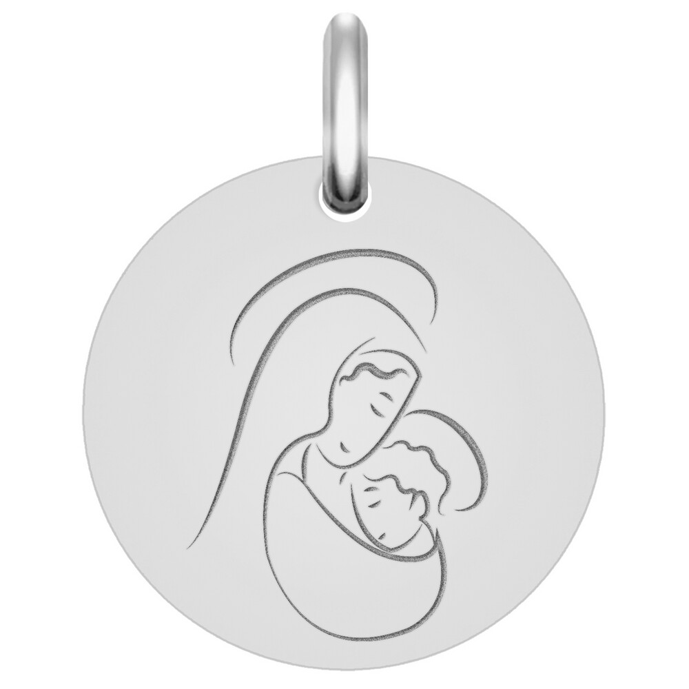 Photo de Médaille Vierge à l'enfant sacré - Or blanc 9ct