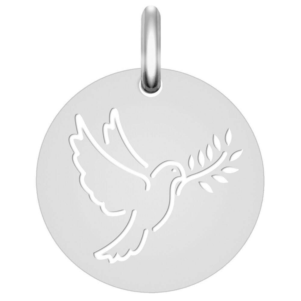 Photo de Médaille de la Colombe au rameau ajourée - Or blanc 18ct