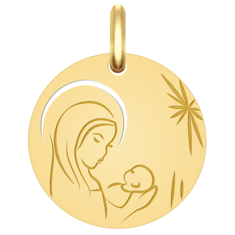 Photo de Médaille Vierge à l'enfant étoilée ajourée - Or jaune 9ct