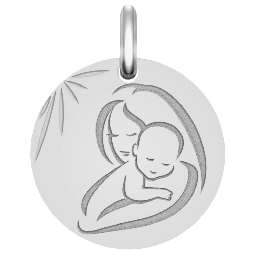 Photo de Médaille Vierge à l'enfant douceur - Or blanc 9ct