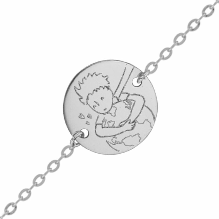 Mon Premier Bijou "Gourmette bébé Petit Prince ""save the planet"" - Or blanc 9ct"