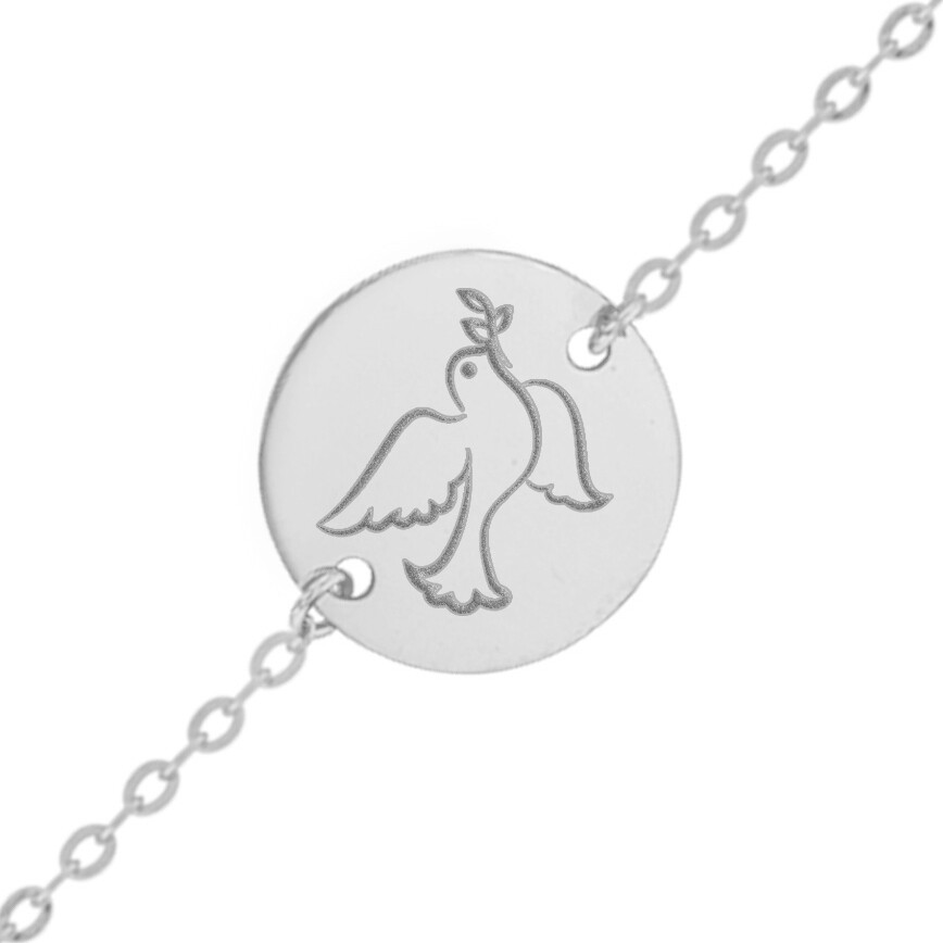 Mon Premier Bijou Gourmette bébé colombe au rameau - Or blanc 9ct