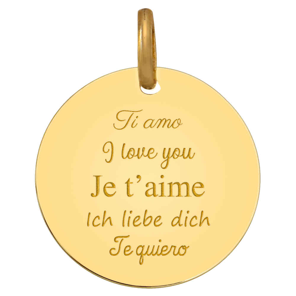 Photo de Médaille Citation "Je t'aime" - Or jaune 18ct