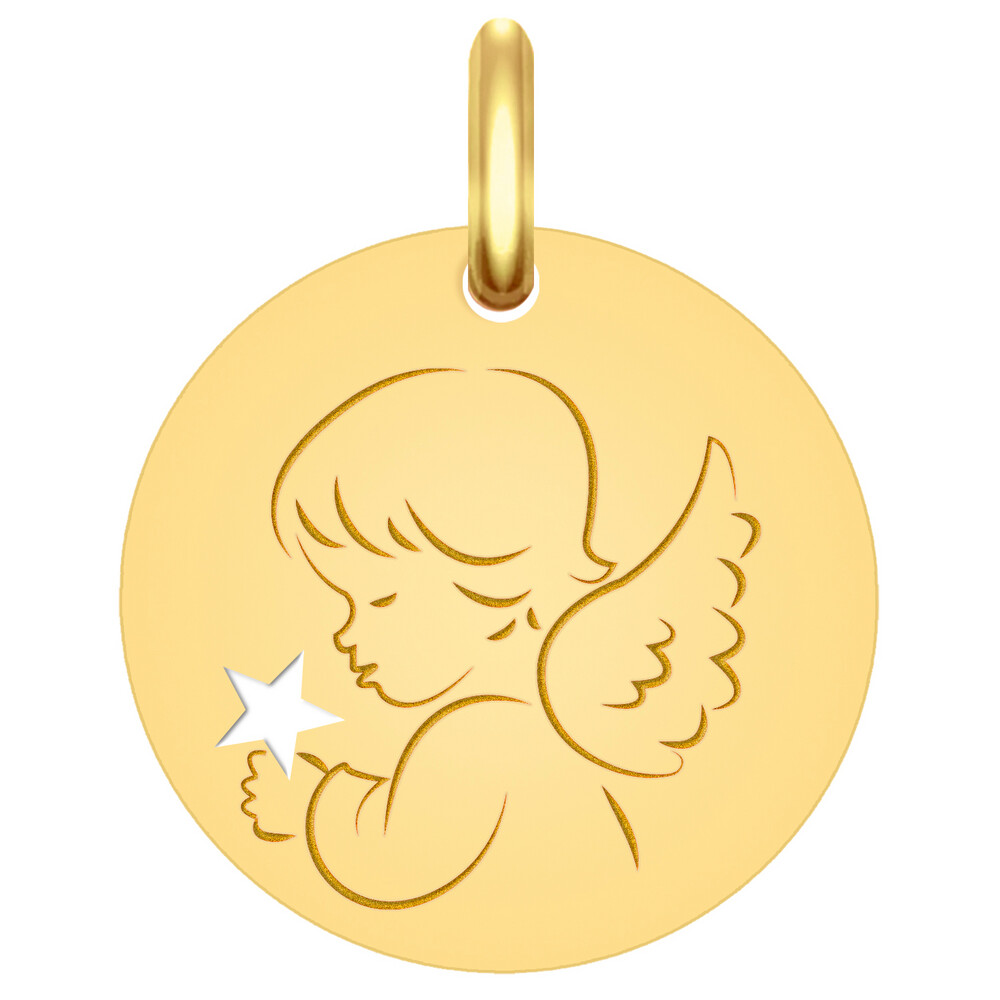 Photo de Médaille Ange étoile ajourée - Or jaune 9ct