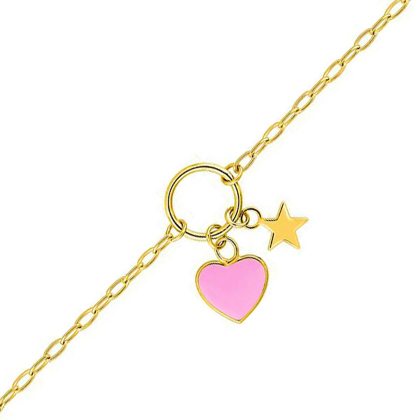 Photo de Bracelet coeur rose et son étoile - Or jaune 9ct