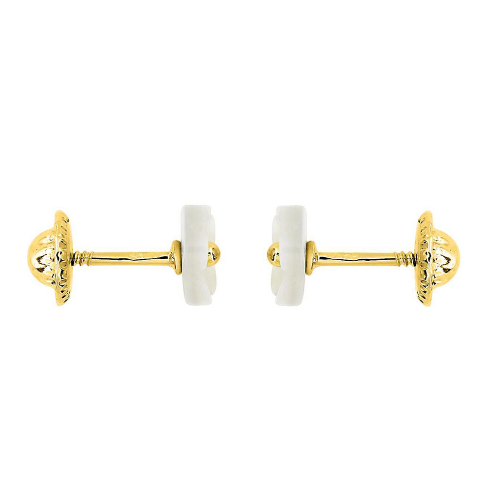 Photo de Boucles d'oreilles fleurs en nacre - Vis - Or jaune 9ct & nacre