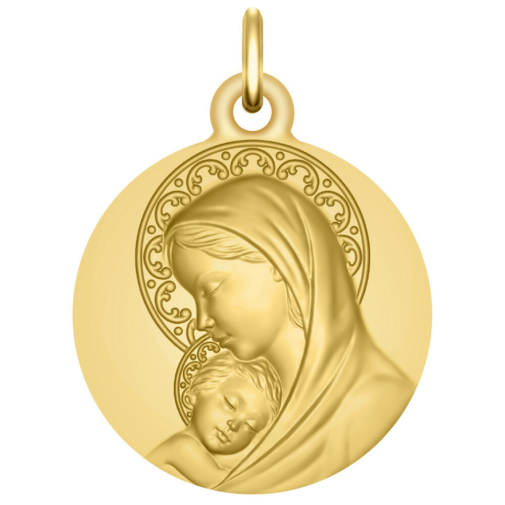 Photo de Médaille Vierge à l'enfant dévotion - Or jaune 9ct