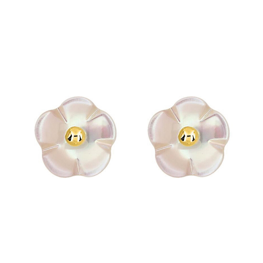 Photo de Boucles d'oreilles fleurs en nacre rose - Vis - Or jaune 9ct & nacre