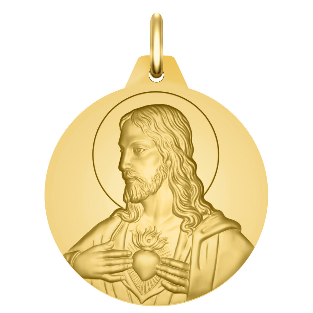 Photo de Médaille Christ Sacré Coeur - Or jaune 18ct