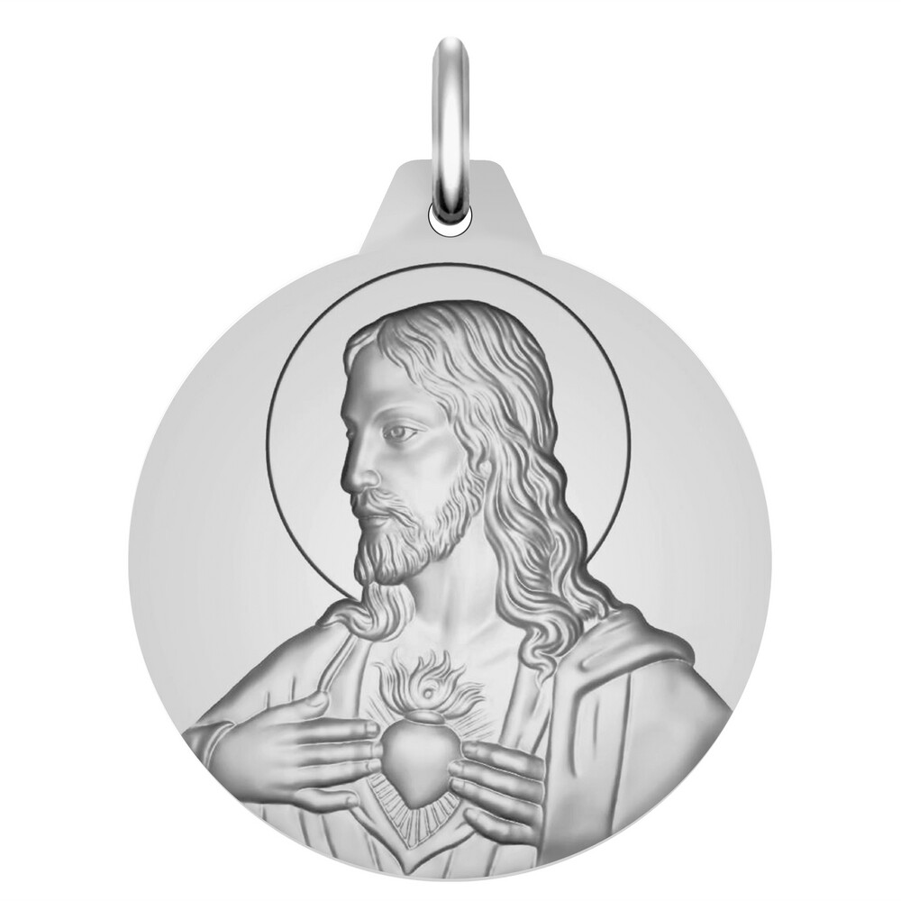 Photo de Médaille Christ Sacré Coeur - Argent massif