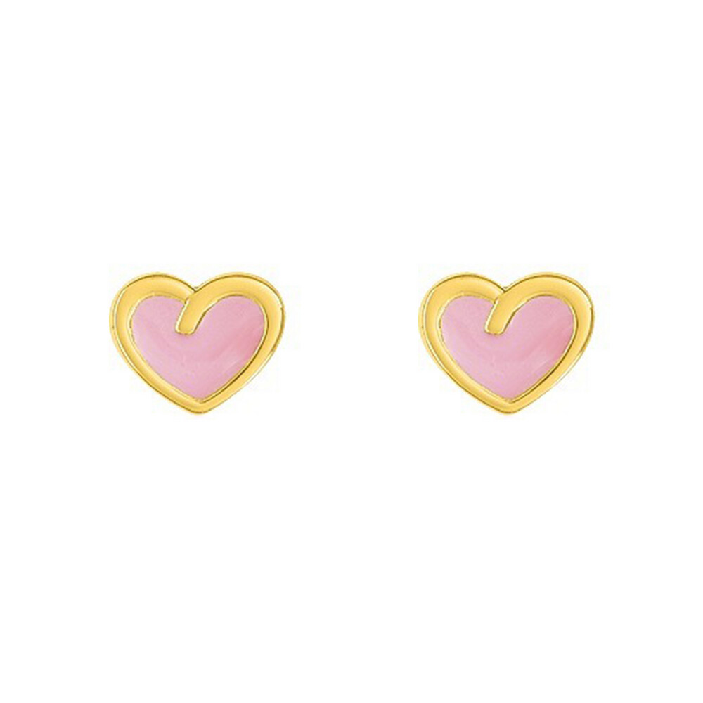 Photo de Boucles d'oreilles coeurs rose - Vis - Or jaune 18ct