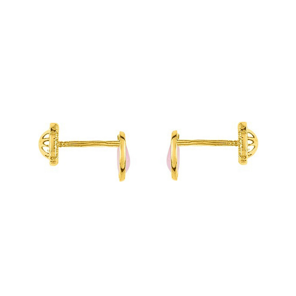 Photo de Boucles d'oreilles coeurs rose - Vis - Or jaune 18ct