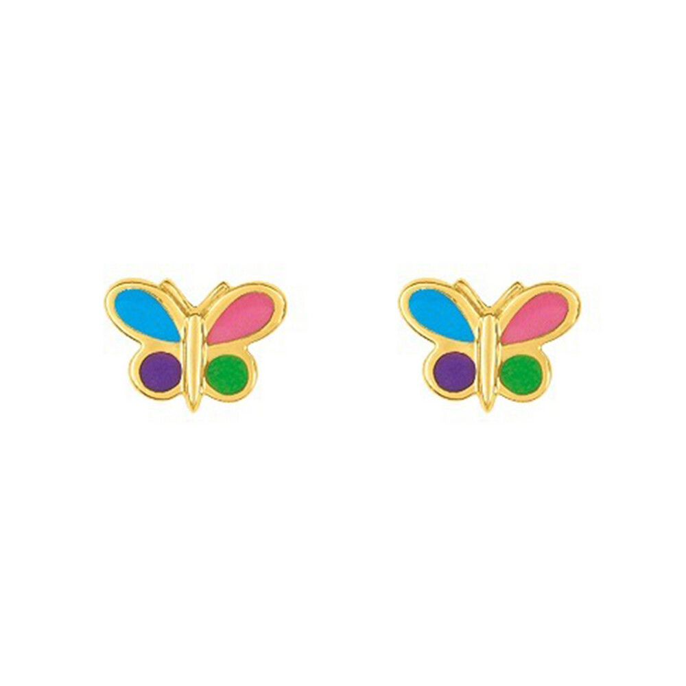 Photo de Boucles d'oreilles papillons multicolore - Vis - Or jaune 18ct