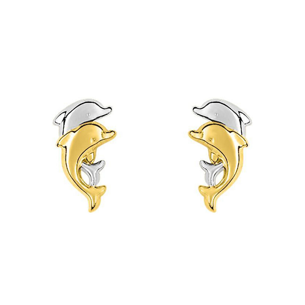 Photo de Boucles d'oreilles dauphins bicolore - Vis - Or jaune & or blanc 18ct