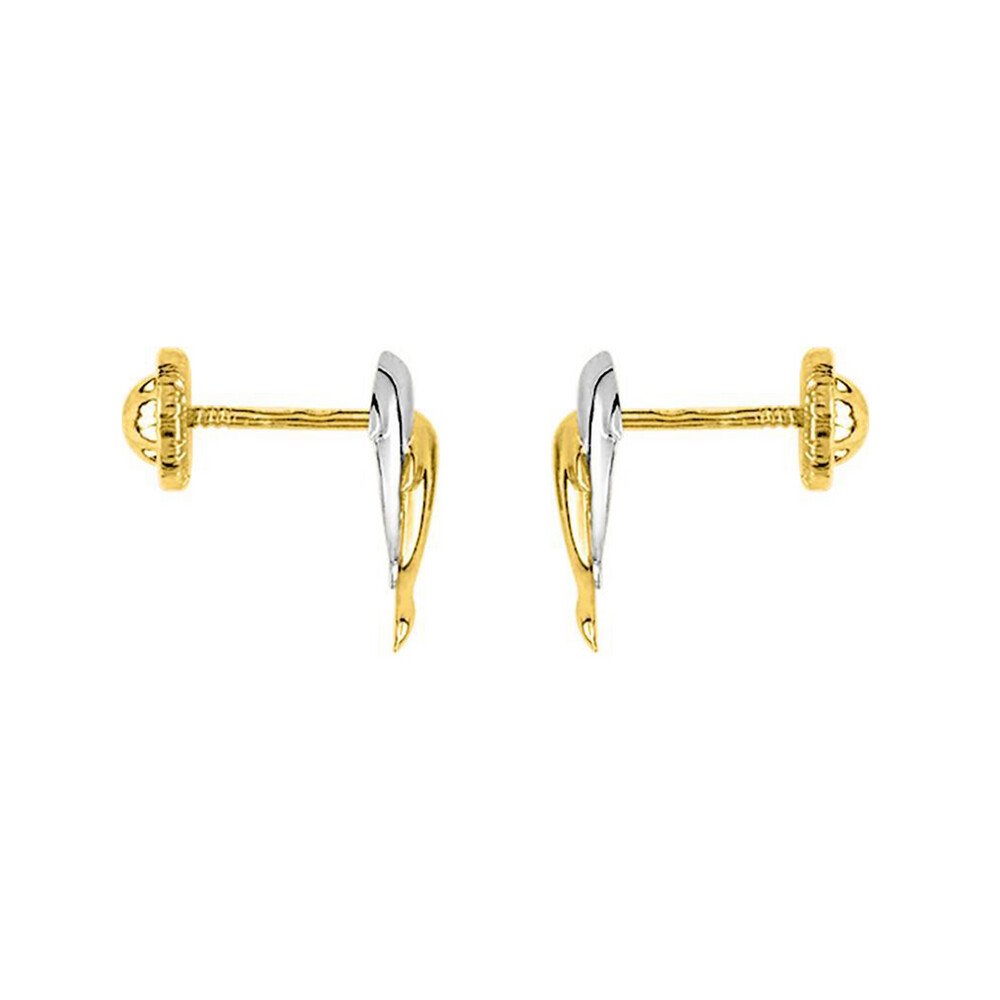 Photo de Boucles d'oreilles dauphins bicolore - Vis - Or jaune & or blanc 18ct