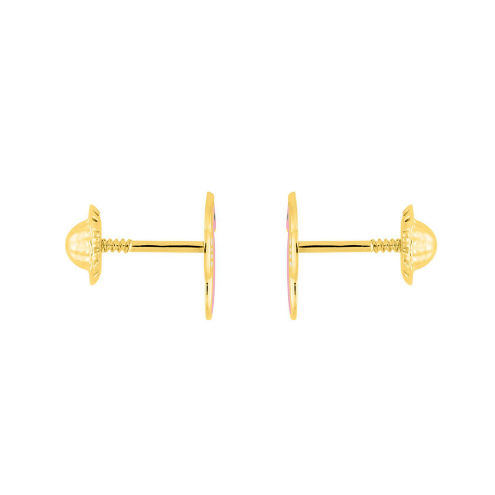 Photo de Boucles d'oreilles hippocampe rose - Vis - Or jaune 18ct