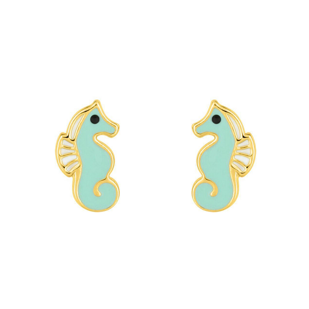 Photo de Boucles d'oreilles hippocampe verte - Vis - Or jaune 18ct