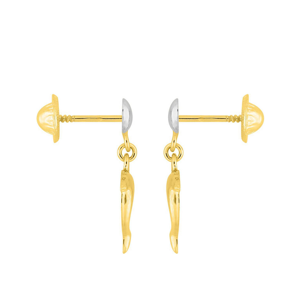 Photo de Boucles d'oreilles dauphins avec coeur bicolore  - Vis - Or jaune 18ct