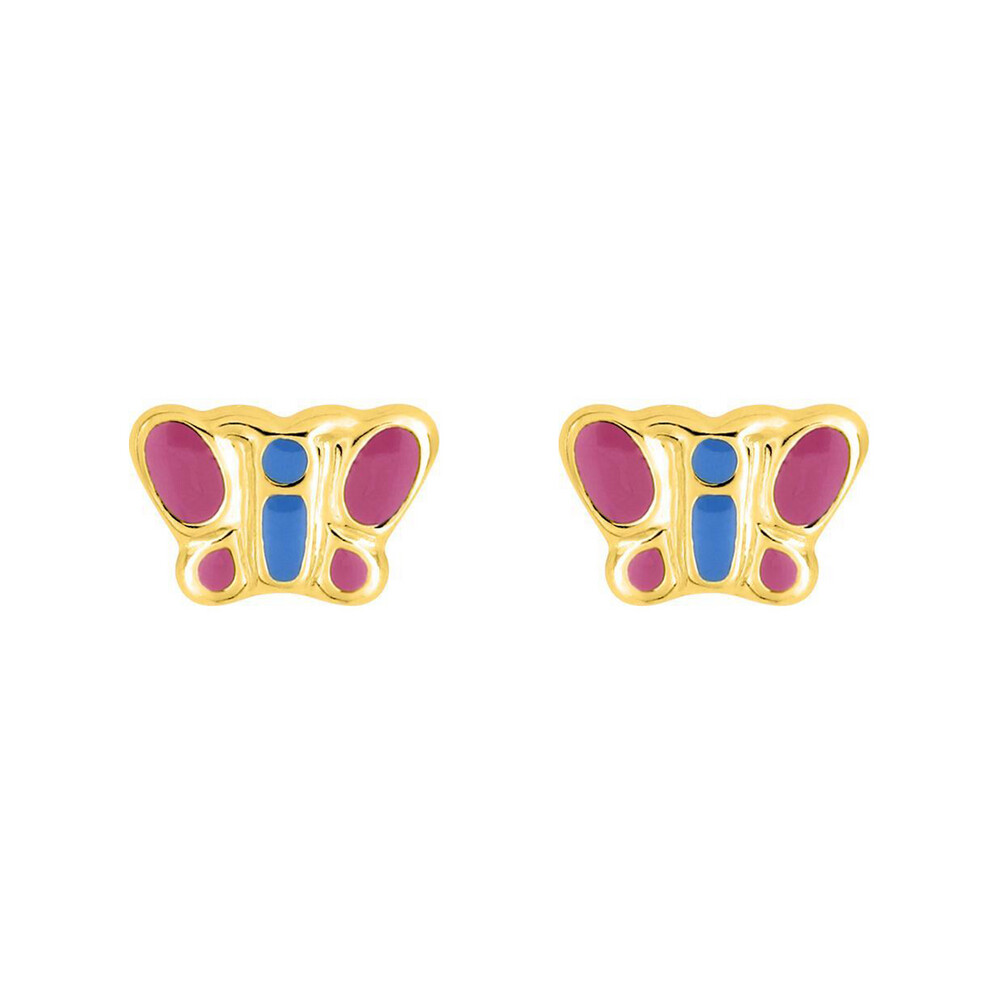 Photo de Boucles d'oreilles papillons bicolore - Vis - Or jaune 18ct