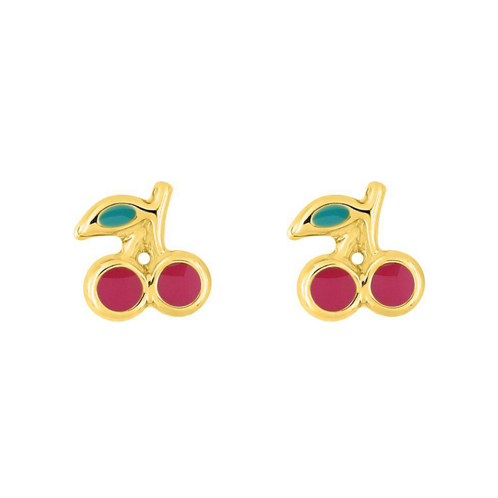 Photo de Boucles d'oreilles Cerises bicolores - Vis - Or jaune 9ct