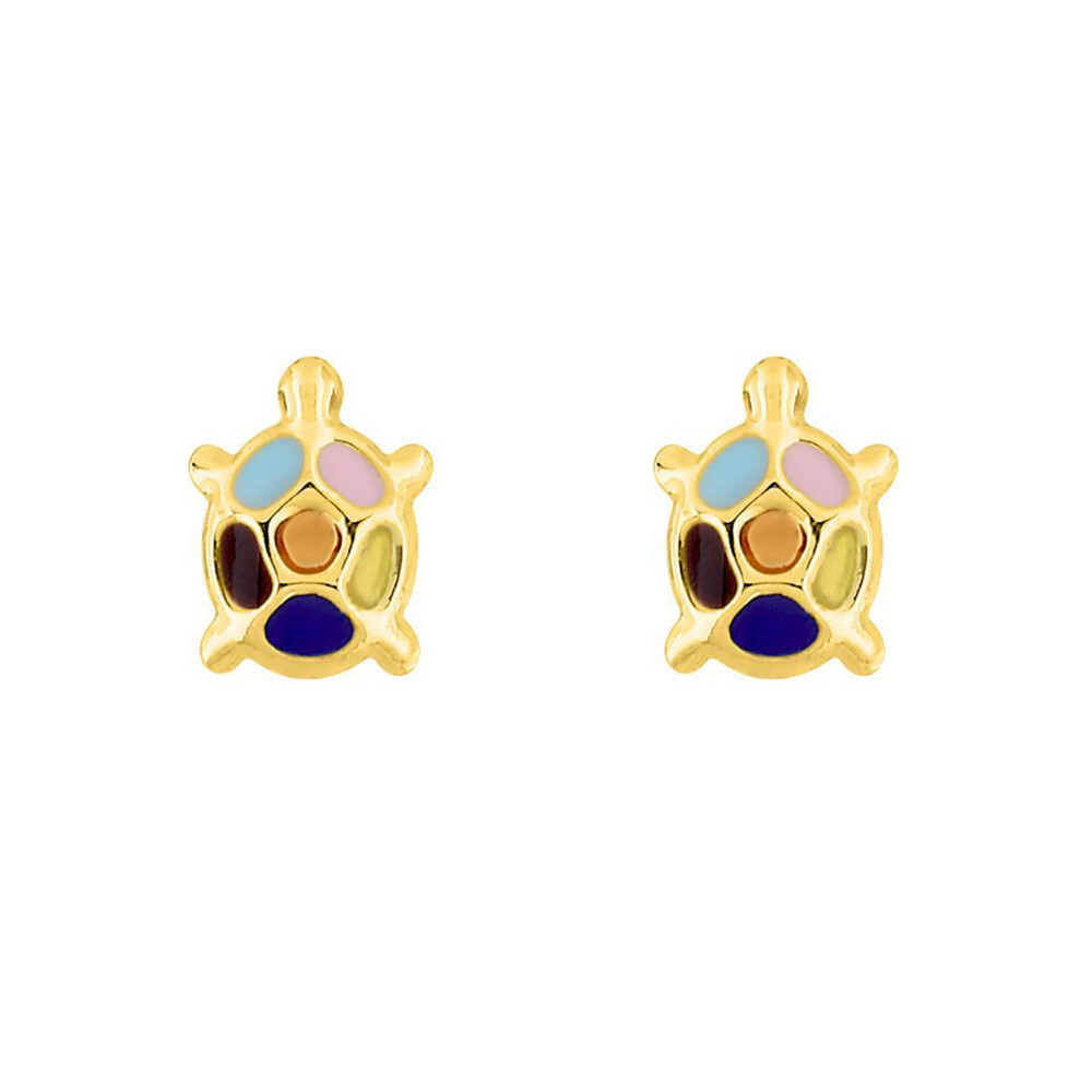 Photo de Boucles d'oreilles tortues multicolore - Vis - Or jaune 9ct