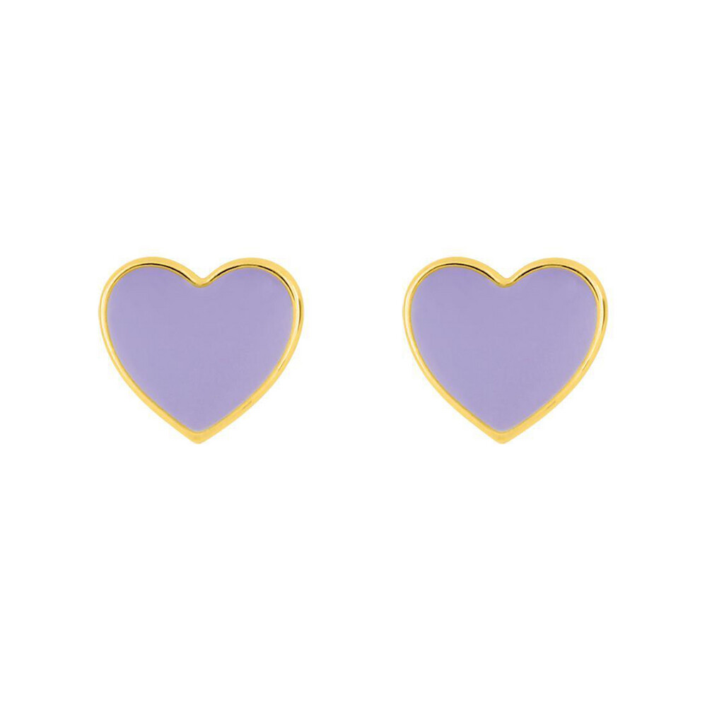 Photo de Boucles d'oreilles coeur violet - Vis - Or jaune 9ct