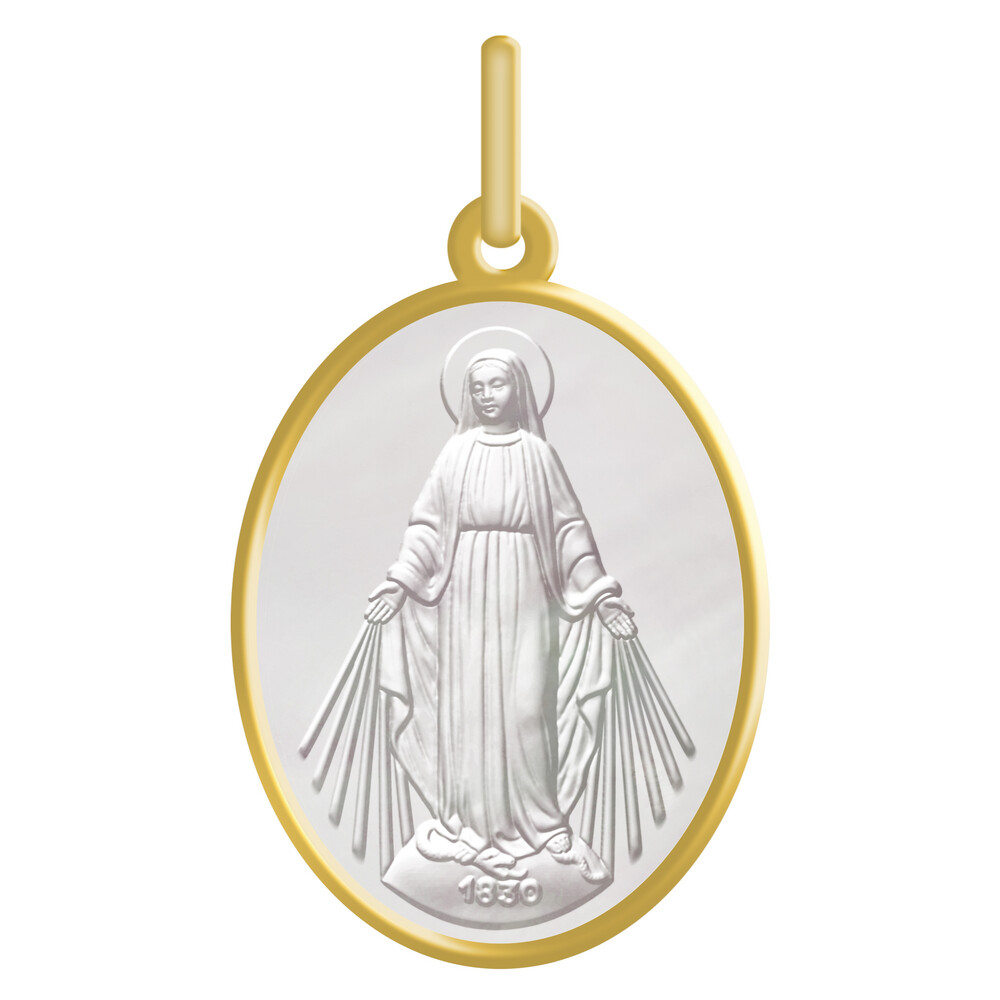 Photo de Médaille Vierge Miraculeuse personnalisable - Or jaune 18ct & Nacre